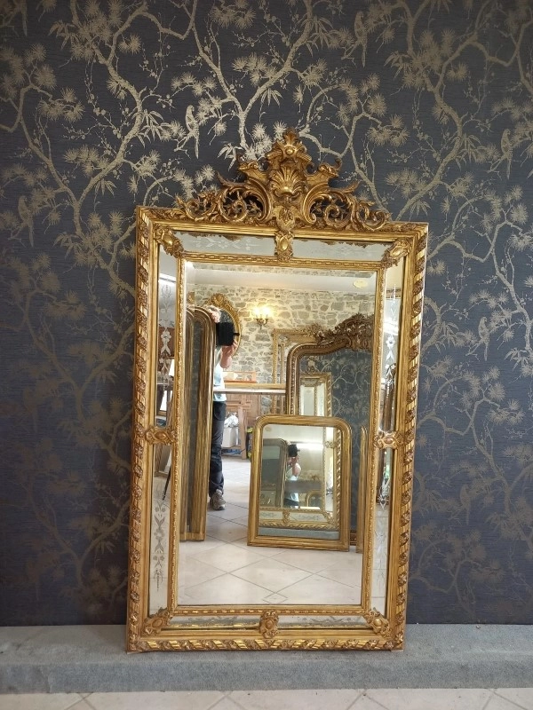 Atelier des miroirs anciens Miroir parecloses gravées style Louis XV  178x 100