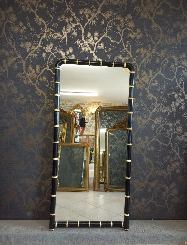 Atelier des miroirs anciens Miroir XX bambou Laqué noir/ or 157x 74